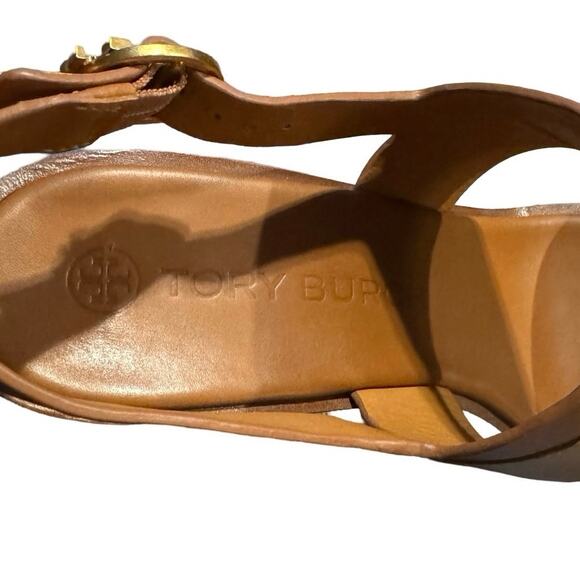 Tory Burch Selby brown Wedge Heels Slip On Size 11 two tone leather sandals - Picture 6 of 10